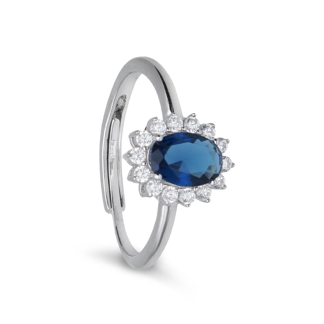 Anello Donna In Argento Con Pietra Blu E Zirconi ORO CO 925 Luxury Zone