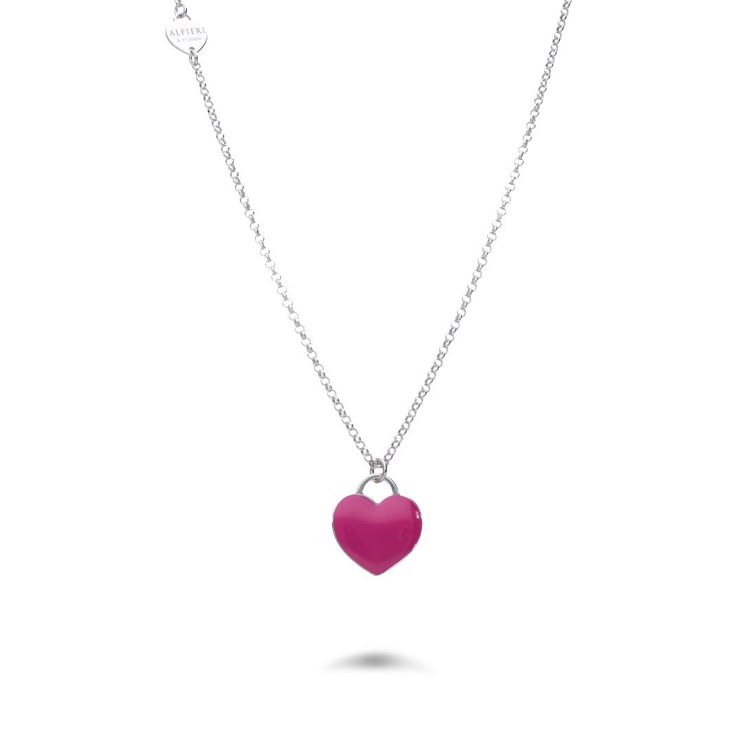 Collana In Argento Con Cuore Grande Fucsia Alfieri St John